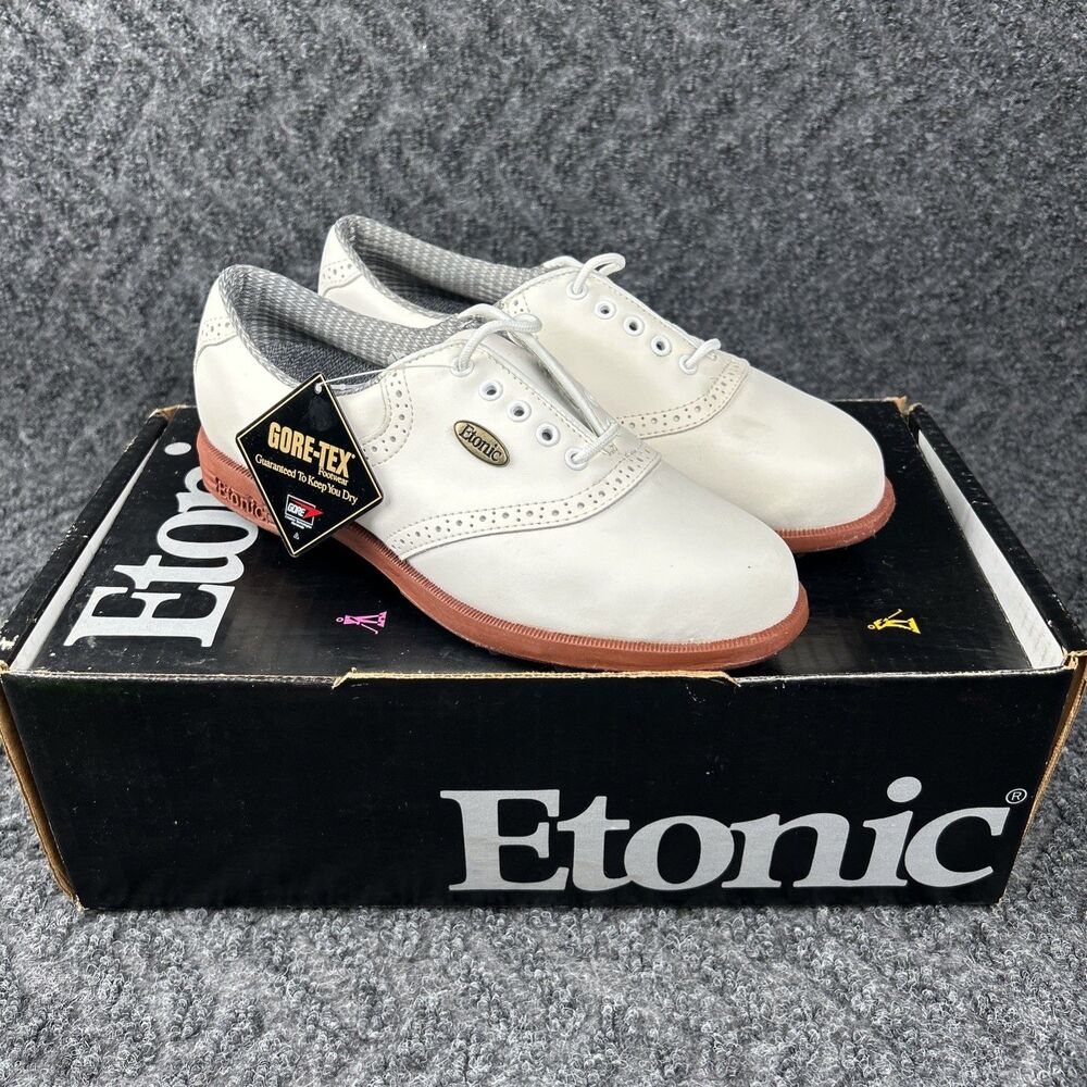 Vintage Etonic Golf Shoes Size 6.5M White Leather Dri-Tech Gore-Tex.